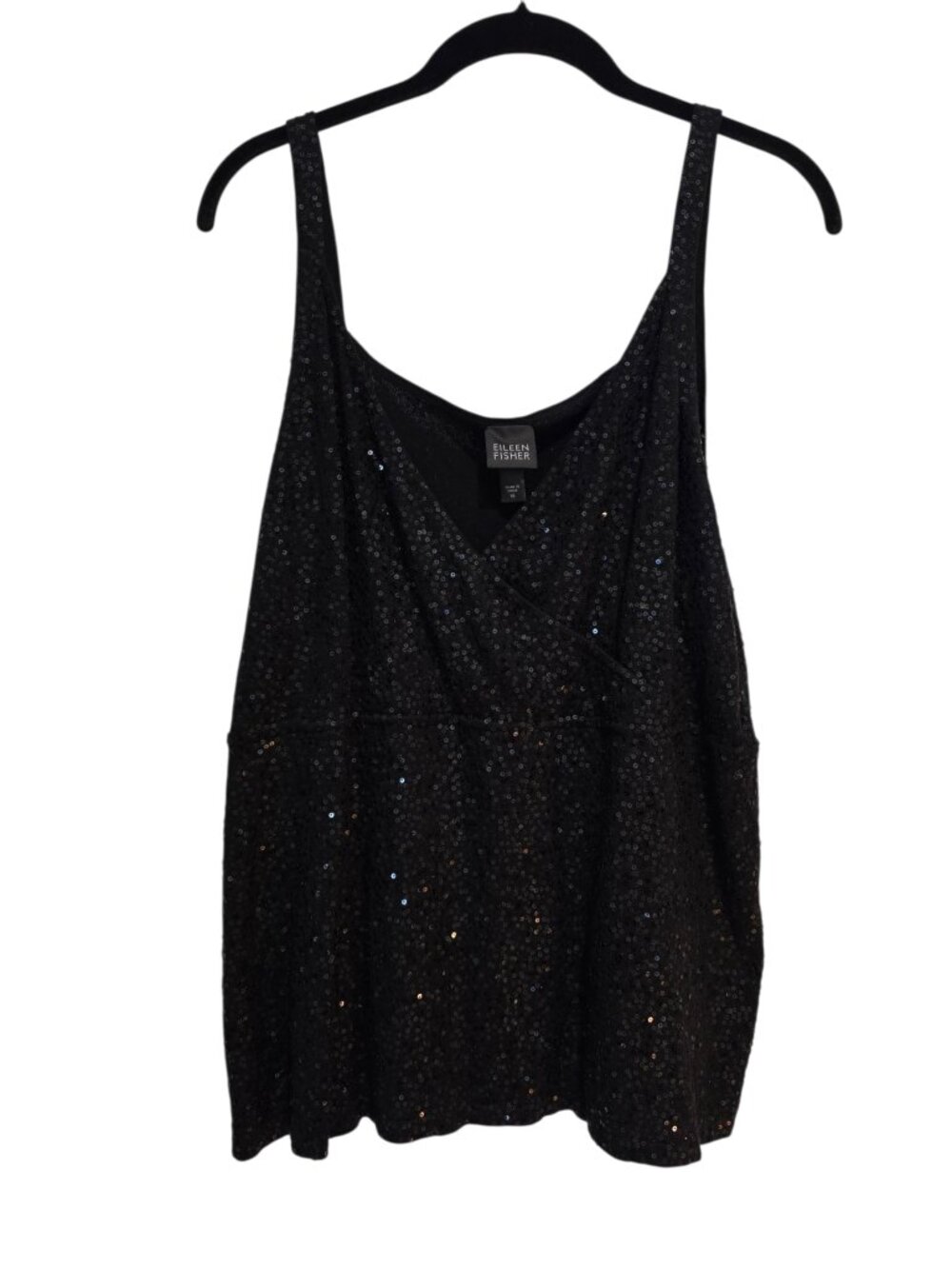 Stunning Chic Eileen Fisher Black Silk Sequin Top Size XL